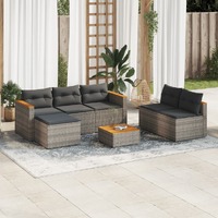  5 Piece Garden Sofa Set with Cushions Grey Poly Rattan Acacia