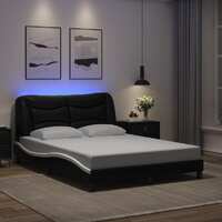  Bed Frame with LED without Mattress Black and White 137x187 cm Double
