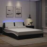  Bed Frame with LED without Mattress Black and White 152x203 cm Queen