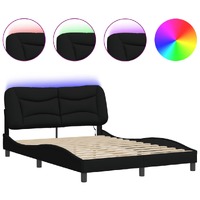  Bed Frame with LED without Mattress Black 137x187 cm Double Fabric