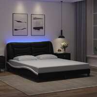  Bed Frame with LED without Mattress Black and White 152x203 cm Queen