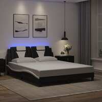  Bed Frame with LED without Mattress Black and White 152x203 cm Queen