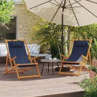 Folding Beach Chairs 2 pcs Blue Fabric
