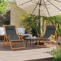 Folding Beach Chairs 2 pcs Grey Fabric
