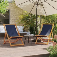  Folding Beach Chairs 2 pcs Blue Fabric