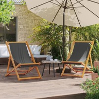  Folding Beach Chairs 2 pcs Grey Fabric