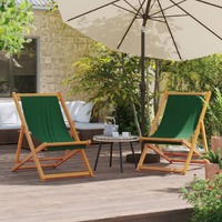  Folding Beach Chairs 2 pcs Green Fabric