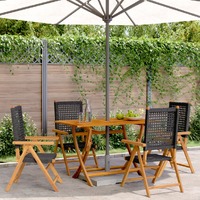  Reclining Garden Chairs 4 pcs Black Poly Rattan and Solid Wood