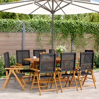  Reclining Garden Chairs 8 pcs Black Poly Rattan and Solid Wood
