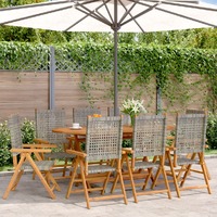  Reclining Garden Chairs 8 pcs Grey Poly Rattan and Solid Wood