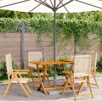  Reclining Garden Chairs 4 pcs Beige Poly Rattan and Solid Wood