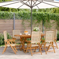  Reclining Garden Chairs 6 pcs Beige Poly Rattan and Solid Wood
