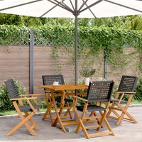  Folding Garden Chairs 4 pcs Black Poly Rattan and Solid Wood