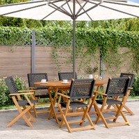  Folding Garden Chairs 6 pcs Black Poly Rattan and Solid Wood