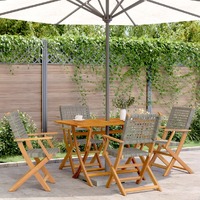  Folding Garden Chairs 4 pcs Grey Poly Rattan and Solid Wood