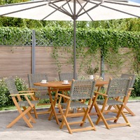  Folding Garden Chairs 6 pcs Grey Poly Rattan and Solid Wood