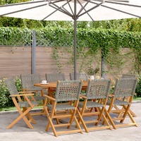 Folding Garden Chairs 8 pcs Grey Poly Rattan and Solid Wood
