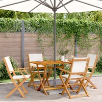  Folding Garden Chairs 4 pcs Cream White Fabric and Solid Wood