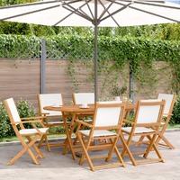  Folding Garden Chairs 6 pcs Cream White Fabric and Solid Wood