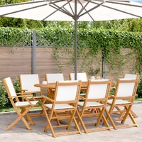  Folding Garden Chairs 8 pcs Cream White Fabric and Solid Wood