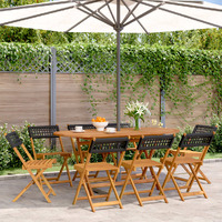  Folding Garden Chairs 8 pcs Black Poly Rattan and Solid Wood