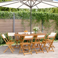  Folding Garden Chairs 8 pcs Cream White Fabric and Solid Wood