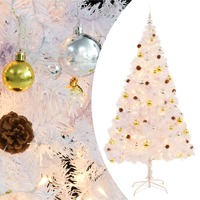  Artificial Pre-lit Christmas Tree with Baubles White 210 cm