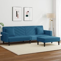  2 Piece Sofa Set with Pillows Blue Velvet