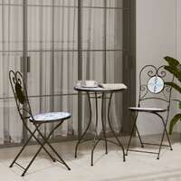  Mosaic Bistro Set Blue and White Iron and Ceramic