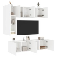  5 Piece TV Wall Units White Engineered Wood