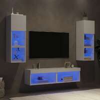  6 Piece TV Wall Units with LED White Engineered Wood