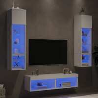  6 Piece TV Wall Units with LED White Engineered Wood