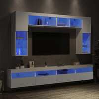  8 Piece TV Wall Cabinet Set with LED Lights White