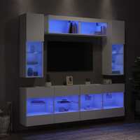  6 Piece TV Wall Cabinet Set with LED Lights White