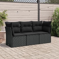  3 Piece Garden Sofa Set with Cushions Black Poly Rattan