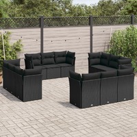 12 Piece Garden Sofa Set with Cushions Black Poly Rattan