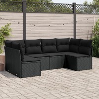  6 Piece Garden Sofa Set with Cushions Black Poly Rattan