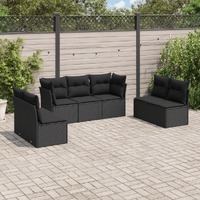  7 Piece Garden Sofa Set with Cushions Black Poly Rattan