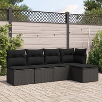  5 Piece Garden Sofa Set with Cushions Black Poly Rattan