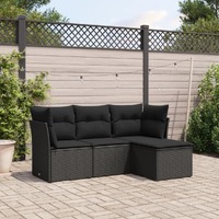  4 Piece Garden Sofa Set with Cushions Black Poly Rattan