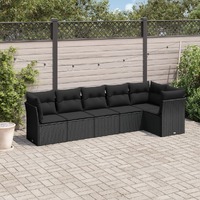  6 Piece Garden Sofa Set with Cushions Black Poly Rattan