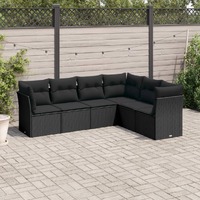  6 Piece Garden Sofa Set with Cushions Black Poly Rattan