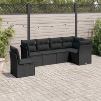  6 Piece Garden Sofa Set with Cushions Black Poly Rattan