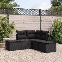 5 Piece Garden Sofa Set with Cushions Black Poly Rattan