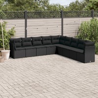  9 Piece Garden Sofa Set with Cushions Black Poly Rattan