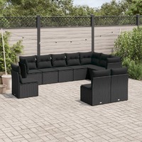  10 Piece Garden Sofa Set with Cushions Black Poly Rattan