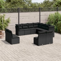  11 Piece Garden Sofa Set with Cushions Black Poly Rattan