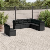  9 Piece Garden Sofa Set with Cushions Black Poly Rattan