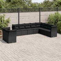  10 Piece Garden Sofa Set with Cushions Black Poly Rattan