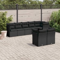  8 Piece Garden Sofa Set with Cushions Black Poly Rattan